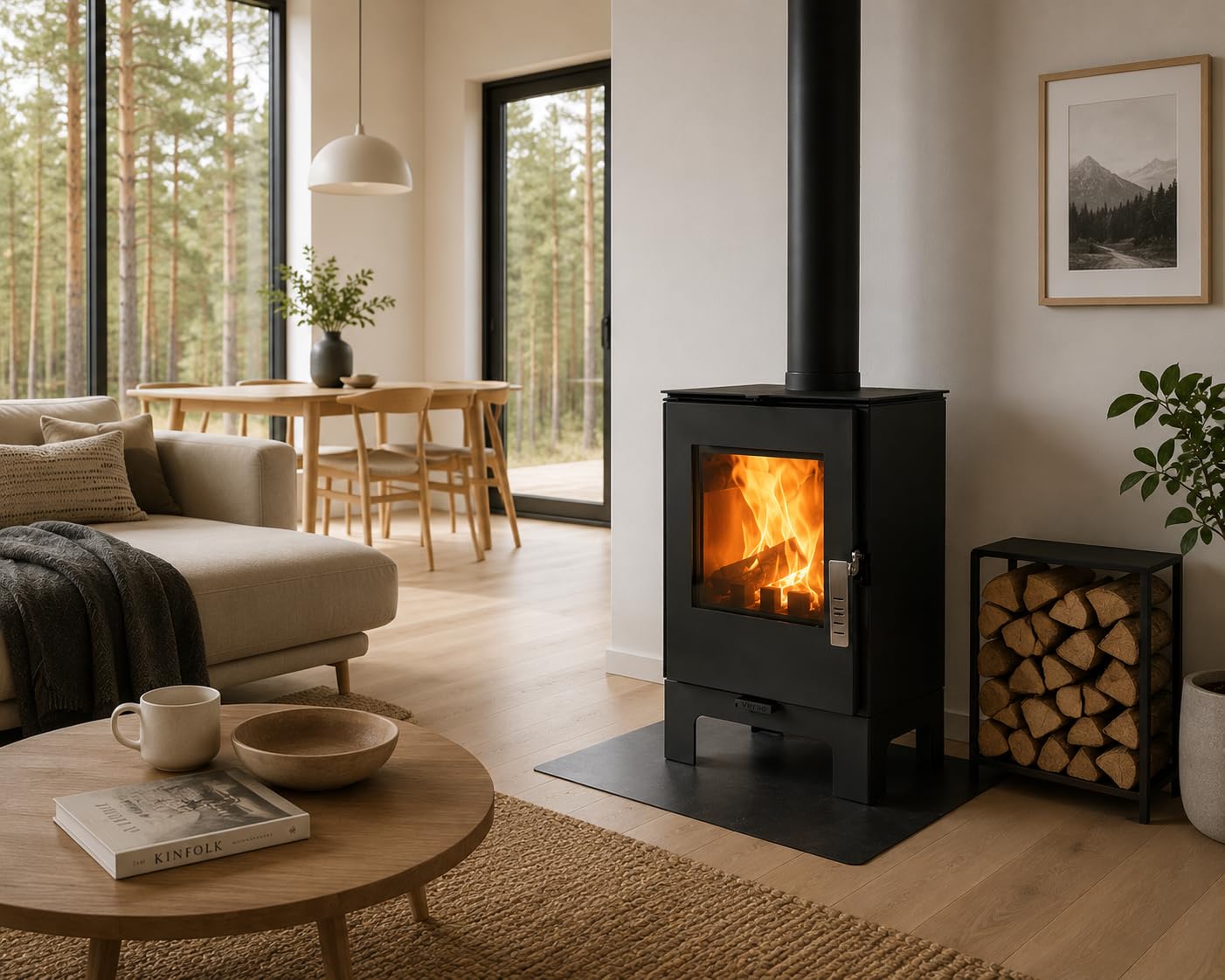 Verso - Stufa a legna da 2 l, 5 kW, 80,2% di alta efficienza, piastra superiore ultra compatta del corpo in acciaio (non ghisa), piccola stufa per 60-80 m³, Eco Low Emissions, 150 mm