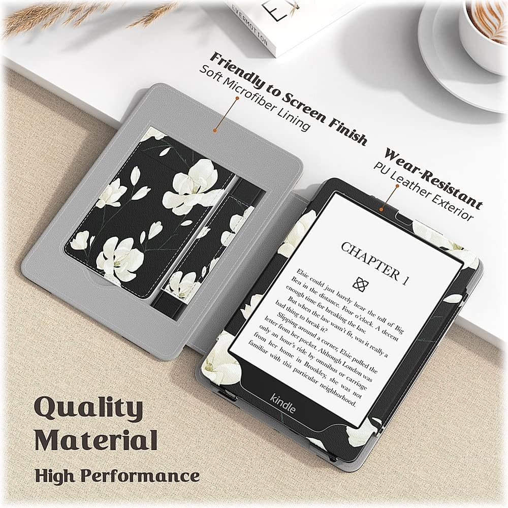 Sahara - Indy Series Hand Strap Case for Amazon Kindle Paperwhite (11th Gen, 2021-2022) & Signature Edition (2022), Black Floral, (TB00189)