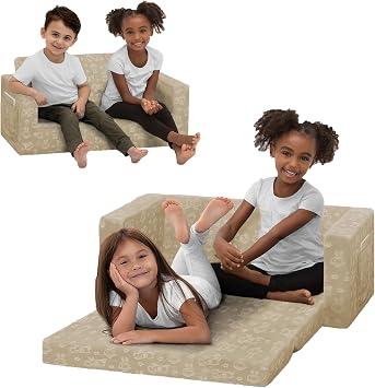 Delta Children - Serta Perfect Sleeper Kids 2-Seater Sofa, Convertible 2-in-1 Flip Open Toddler Couch Sleeper, Foam Chair for Playroom & Bedroom, Bed Lounger, Comfy Play Sleeping Lounge Chair, Cream
