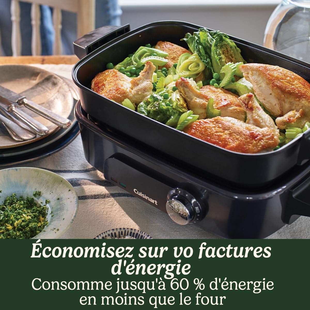 Cuisinart Cook In multicuiseur 5 en 1| Griller, saisir, cuire à la vapeur, mijoter et mitonner | Plaques et casseroles antiadhésives et interchangeables | Empilables, rangement facile | Gris minuit