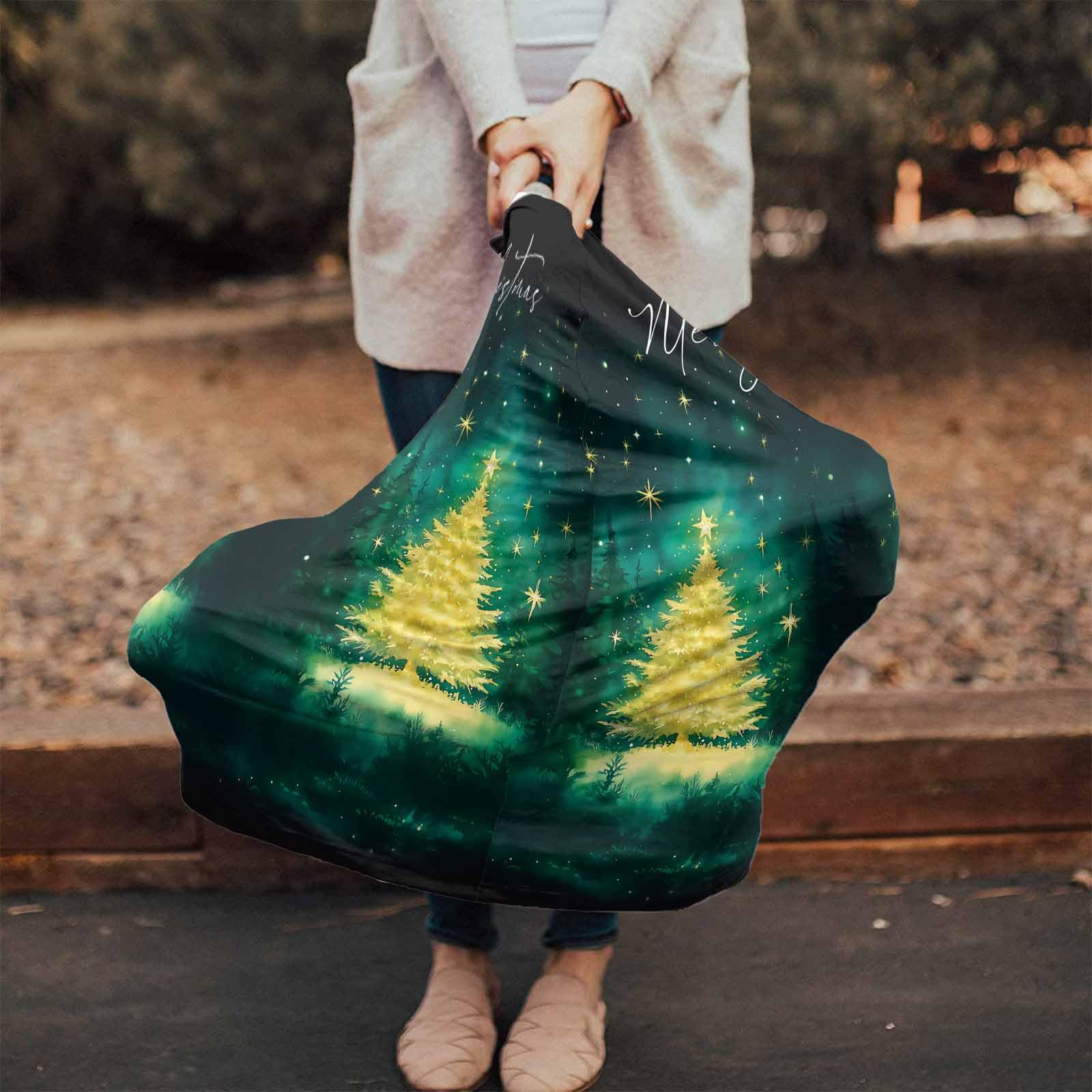 Nursing Cover for Breastfeeding Scarf, Merry Christmas Winter Xmas Tree Star Baby Car Covers Super Soft Multi Use for Canopy Shopping Cart Cover Blanket Stroller Cover