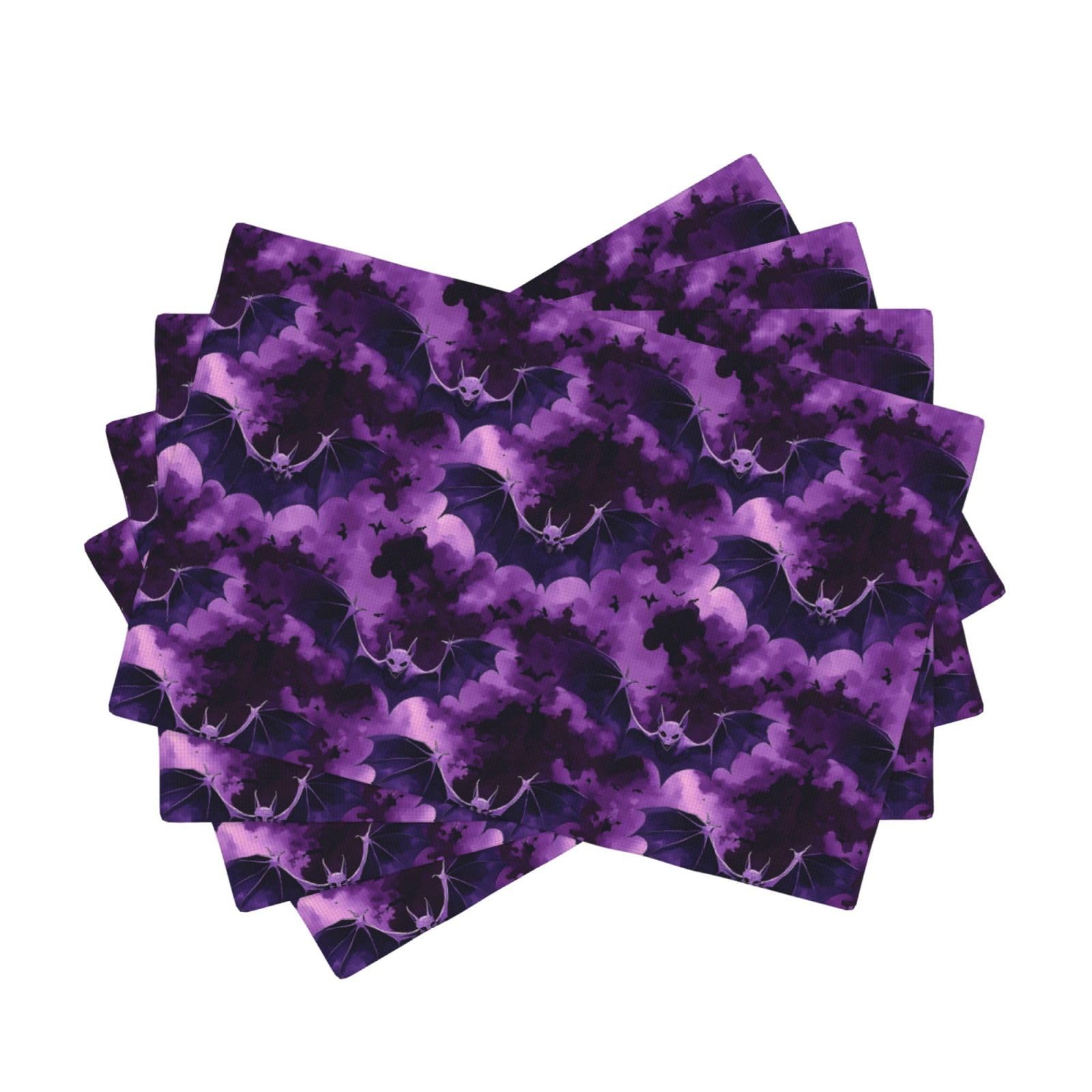 Set de table violet motif chauve-souris en faux lin 30x45 cm | Lot de 4