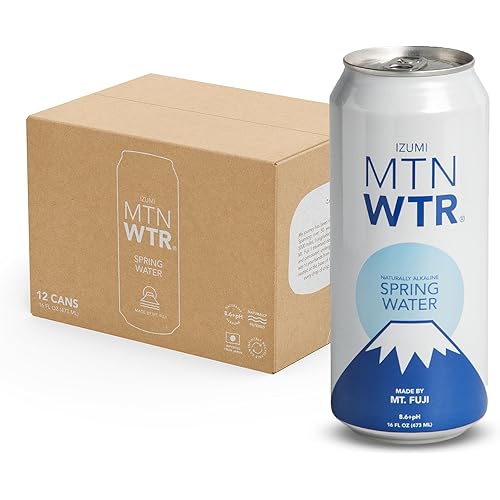 MTN WTR Naturally Alkaline Spring Water | Made by Mt. Fuji, Japan | Naturally Filtered Alkaline Spring Water in 16oz Recyclable Aluminum Cans (Pack of 12)
