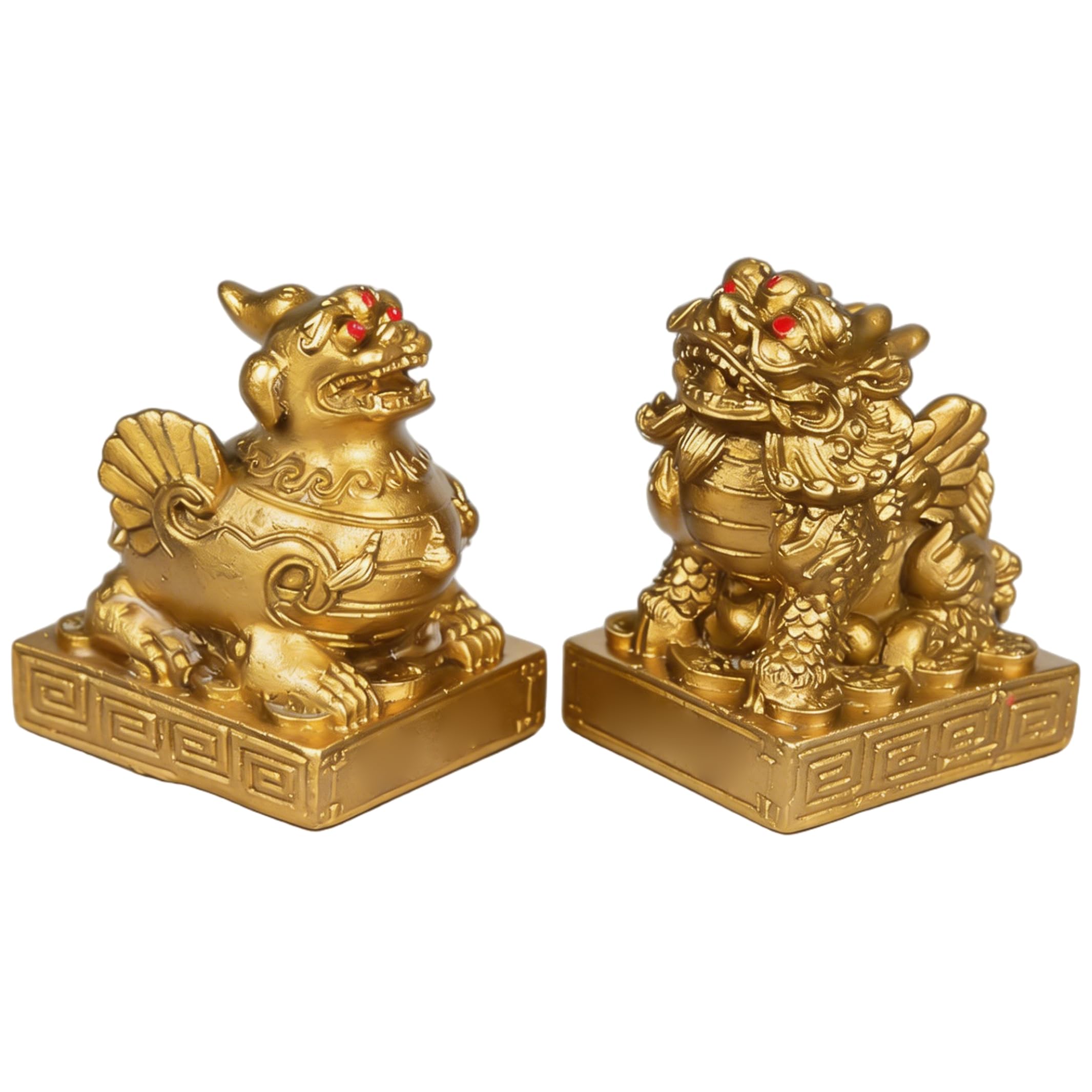 Xoeryoy Pair Of Pixiu Statues - Feng Shui Decor for Attract Wealth and Good Luck, Brass Home Decor, Gold, 2.16 Inch