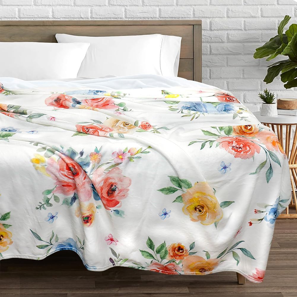 Floral Throw Blanket Colorful Flower Throw Blankets Floral Print Blanket Super Soft Cozy Throw Blanket Lightweight Fuzzy Flannel Bed Blankets for Sofa Couch Living Room 80"x60" - Image 4