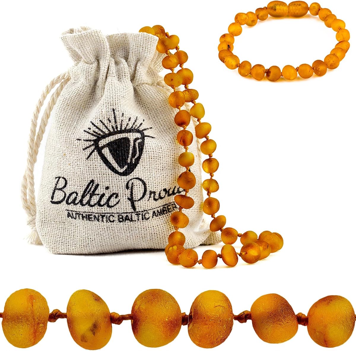 Juego de regalo de collar y pulsera de ámbar báltico (miel cruda de 12,5"/5,5")