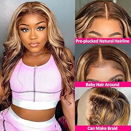 Hedy 28 Inch Ombre Highlight 4/27 Lace Front Human Hair Wigs Pre Plucked with Natural Hairline Glueless 4x4 HD Transparent Lace Closure Human Hair Highlight Wigs for Women 150% Density