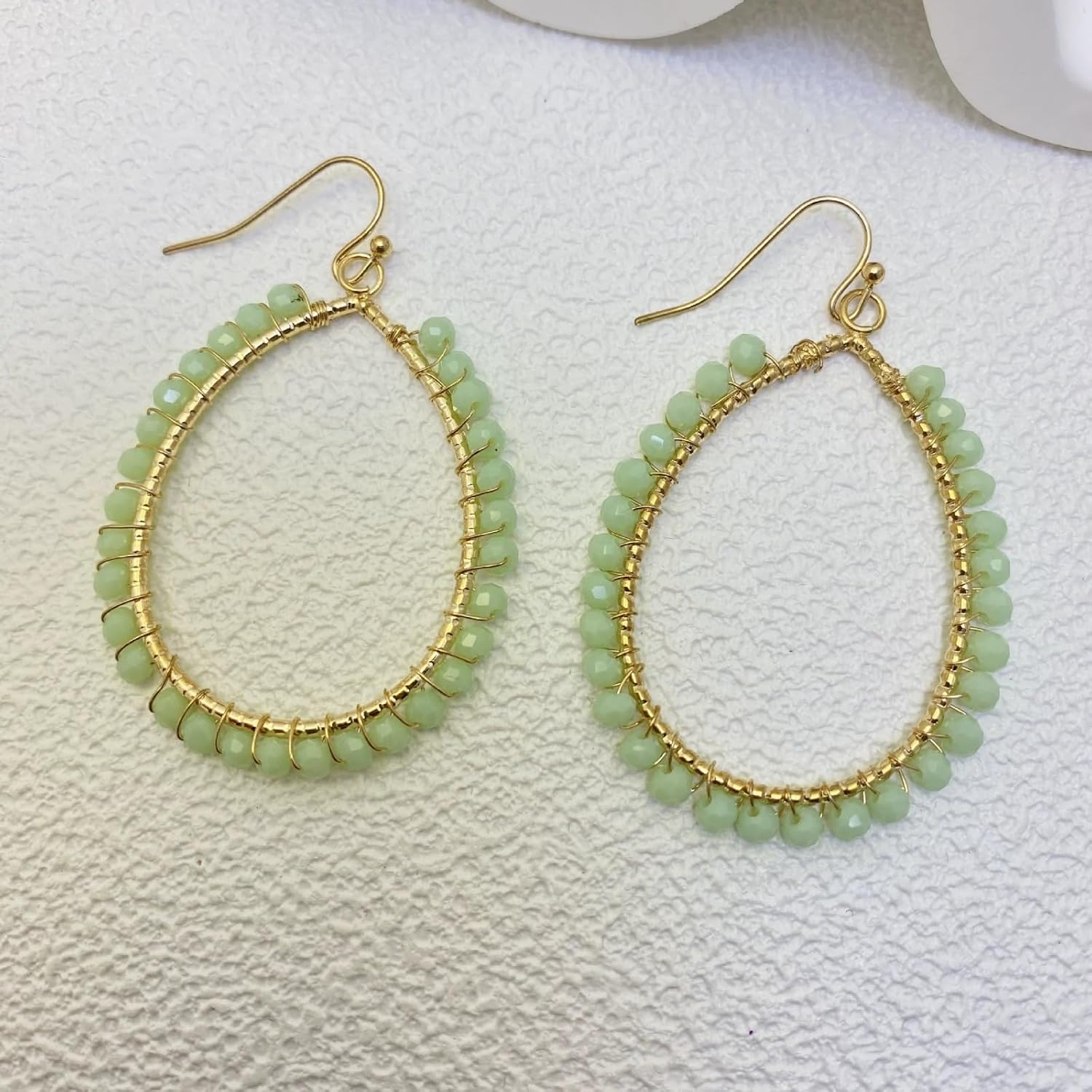 Beaded Teardrop Drop Dangle Earrings Bohemian Boho for Women Jewelry Summer Beach Holiday Lightweight Gold Wire Wrapped Beads Earrings image 3