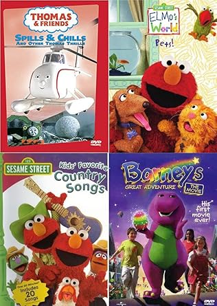 Amazon Com Living Learning Toddler 4 Dvd Pack Thomas Friends Spills Chills Elmo S World Pets Sesame Street Kid S Favorite Country Songs Barney S Great Adventure The Movie Mega