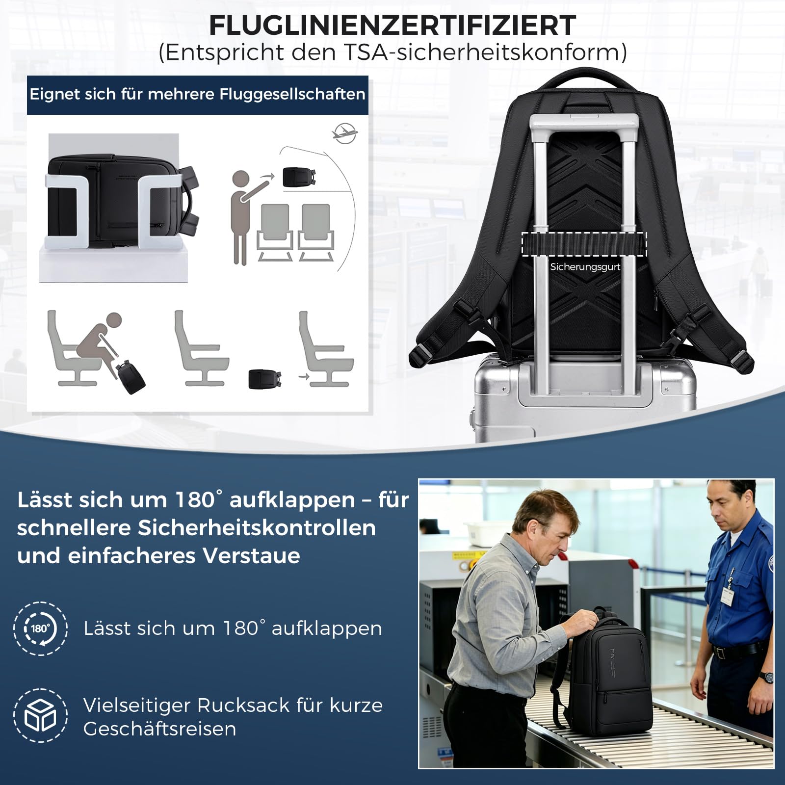 Fenree.geer 1800D Erweiterbarer Laptop Rucksack,Rucksack Herre 21,6L-32,4L | Wasserdich ,15,6 Zoll Reiserucksack, USB-Ladeanschluss,Laptoptasche für Herren und Damen Arbeit Reisen Rucksack