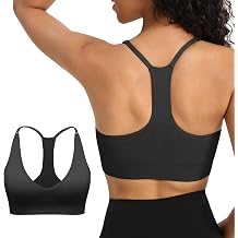 INIBUD Sports Bra for Women Halter V-Neck Racerback Minimizer Padded Bralettes Longline Crop Tops Seamless Workout