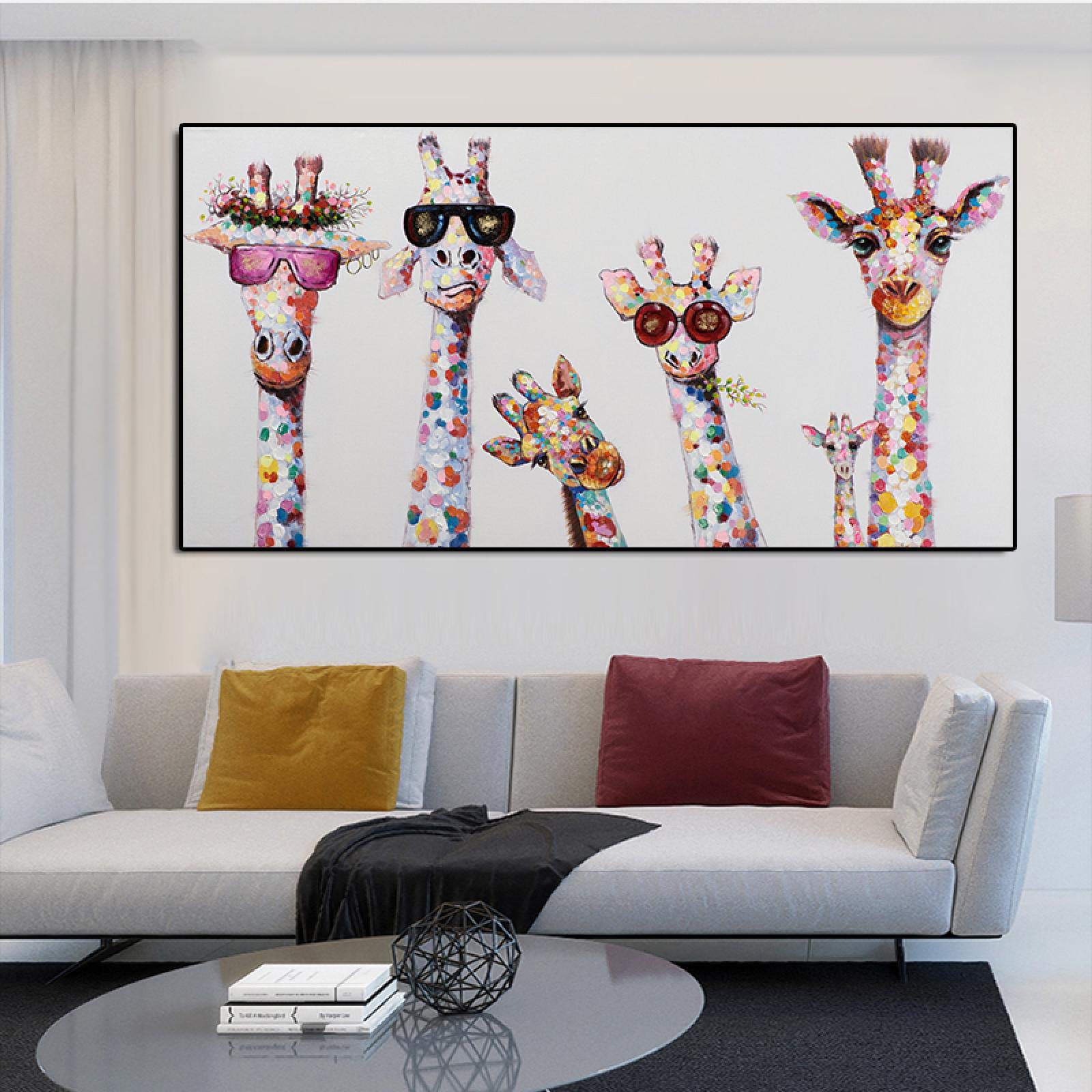 Graffiti-Kunst-Tier-Leinwand-Gemälde, neugierige Giraffen, Familie, Poster, dekoratives Bild, Kunstwerk für Kinderzimmer, 65 x 130 cm, rahmenlos