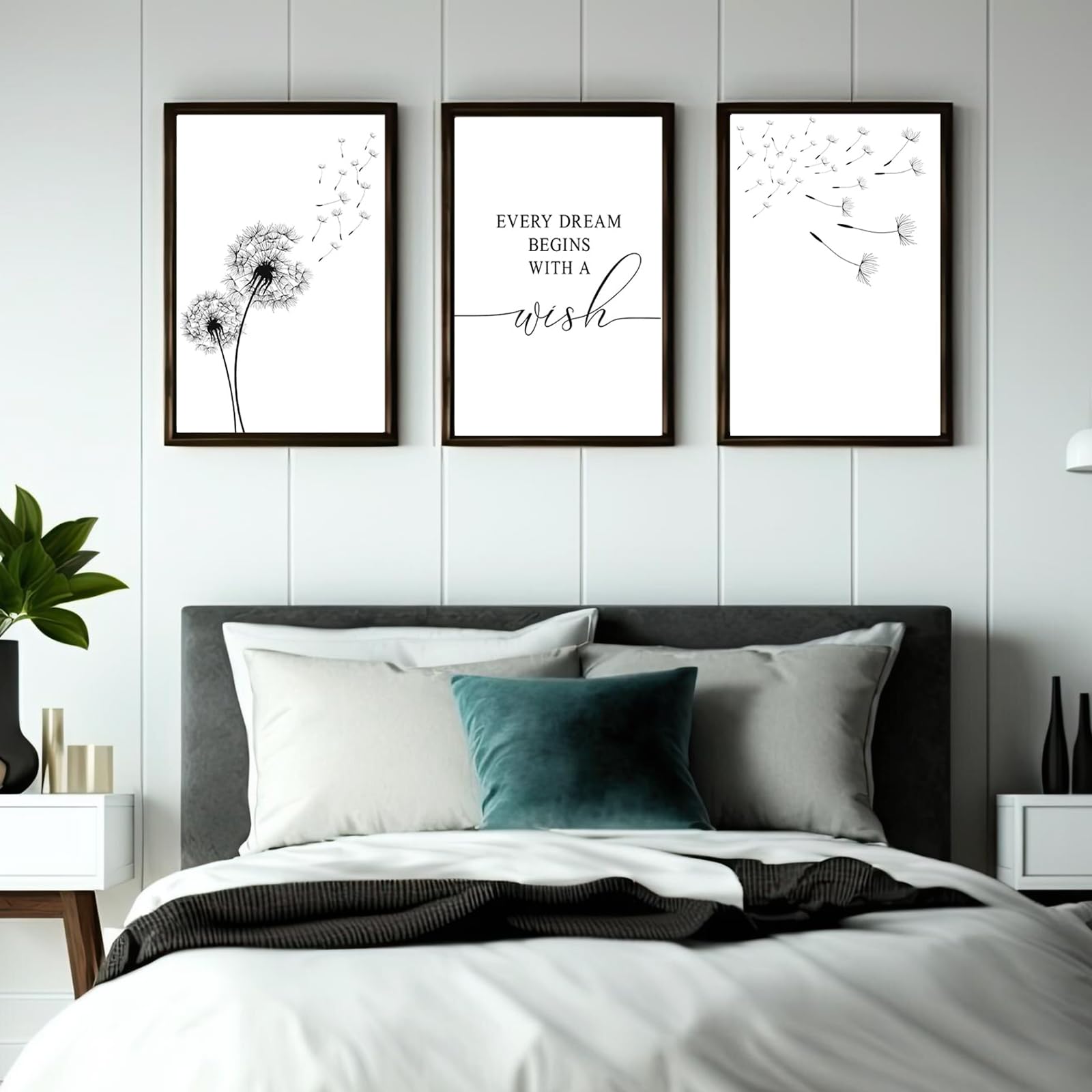 Wandbild 3er Set Leinwandbild Moderne Wanddeko – Dandelion oder Paar Motiv Schwarz Weiß Poster – Wohnzimmer Schlafzimmer Büro Café Minimalistische Wanddekoration ohne Rahmen, ohne Rahmen(40x50cm)