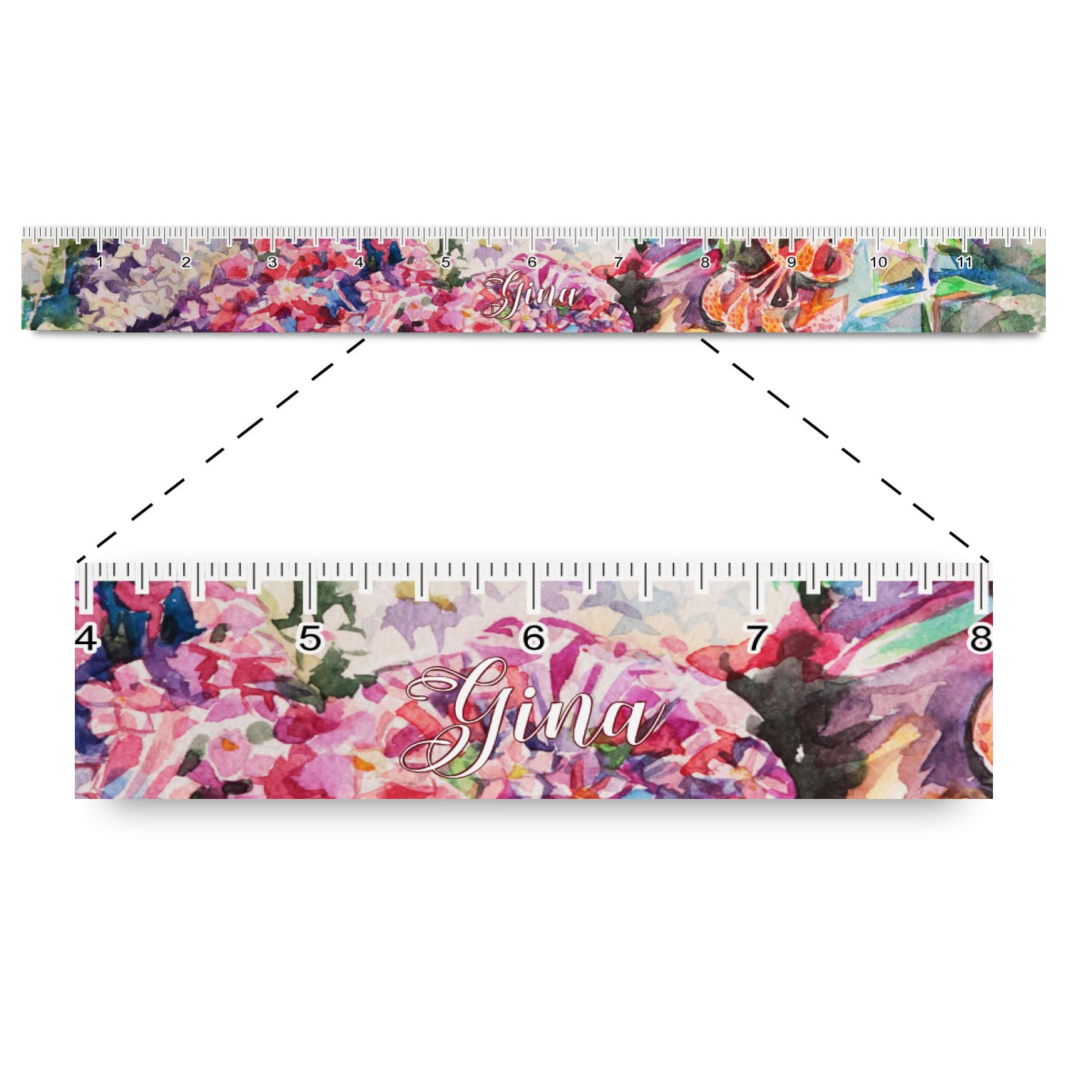 Personalized Watercolor Floral Plastic Ruler - 12