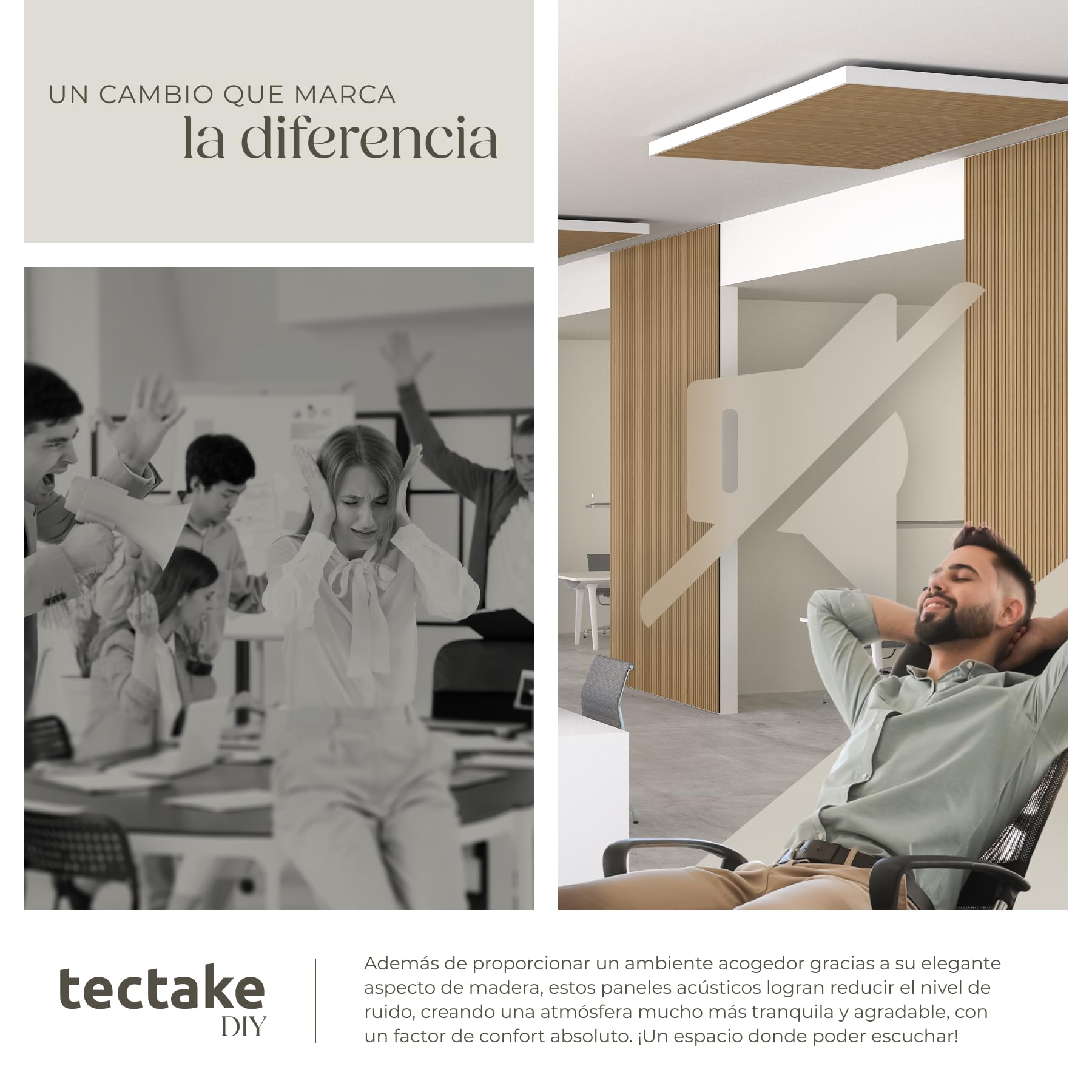 tectake® Paneles de Pared Decorativos MDF, 50 x 110 x 1,8 cm, Chapa de Madera Real, Excelente Acústica, Tejido de Fieltro y Madera, Insonorización Acústica Pared - 4 Paneles Roble