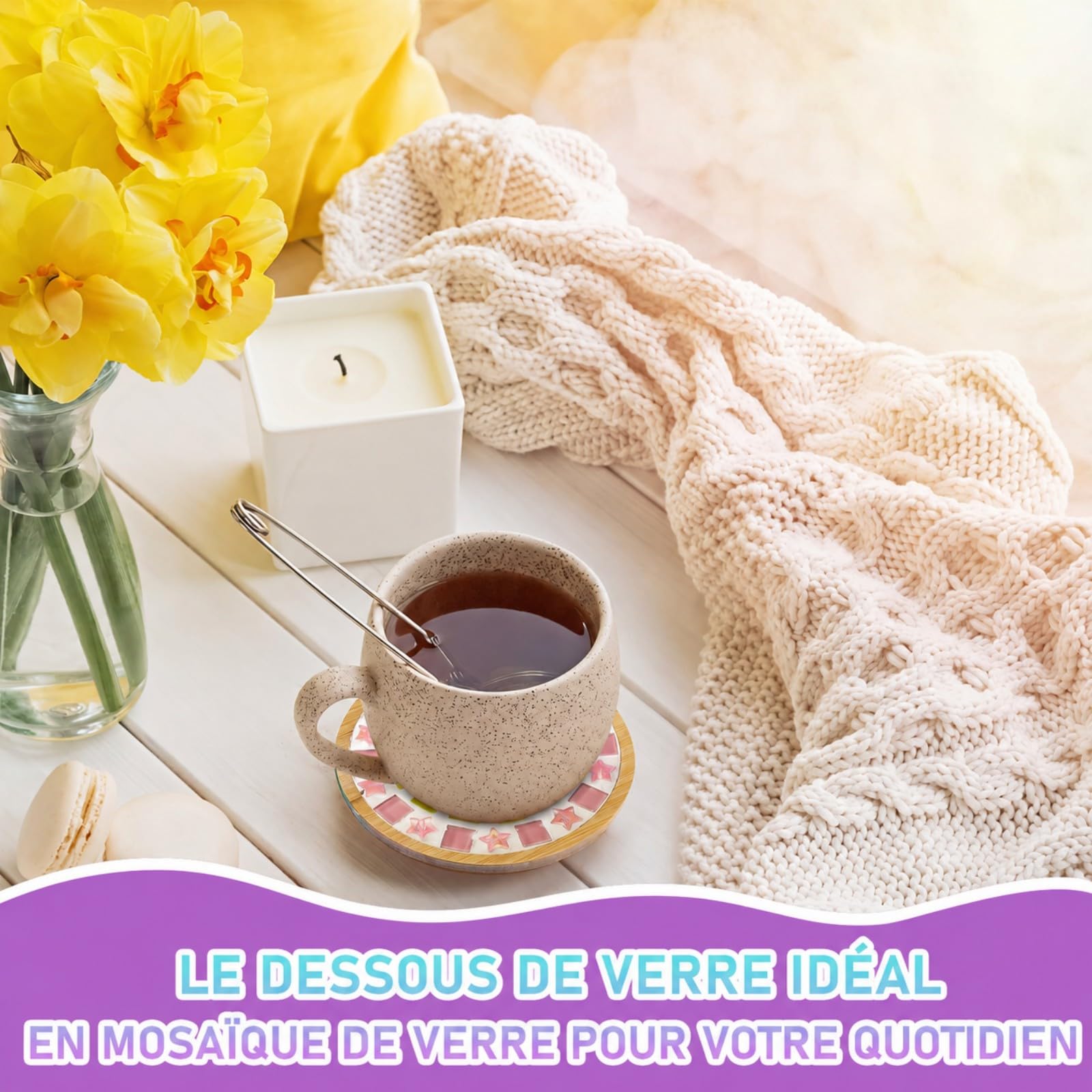 ASMIZ Kit Mosaïque DIY Dessous de Verre, Carreaux Verre Colorés 14 Pièces