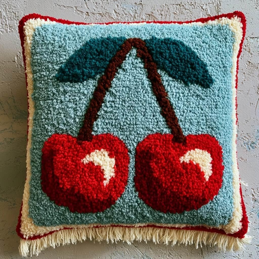 AxiangziK Latch Hook Pillow Kit Cherry 43X43Cm