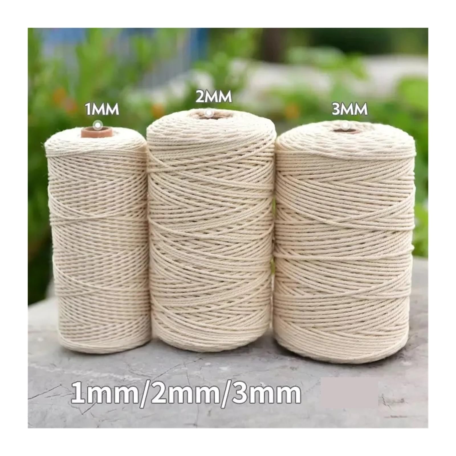 Bawełniana linka rzemieślnicza, Sznurek bawełniany makrama beżowy 1-10mm DIY dekoracja ślubna w domu(3mm 200M)
