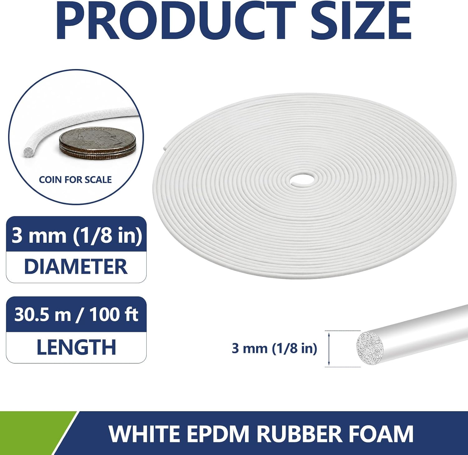100FT Thin Backer Rod 1/8 inch, White Rubber Caulk Saver