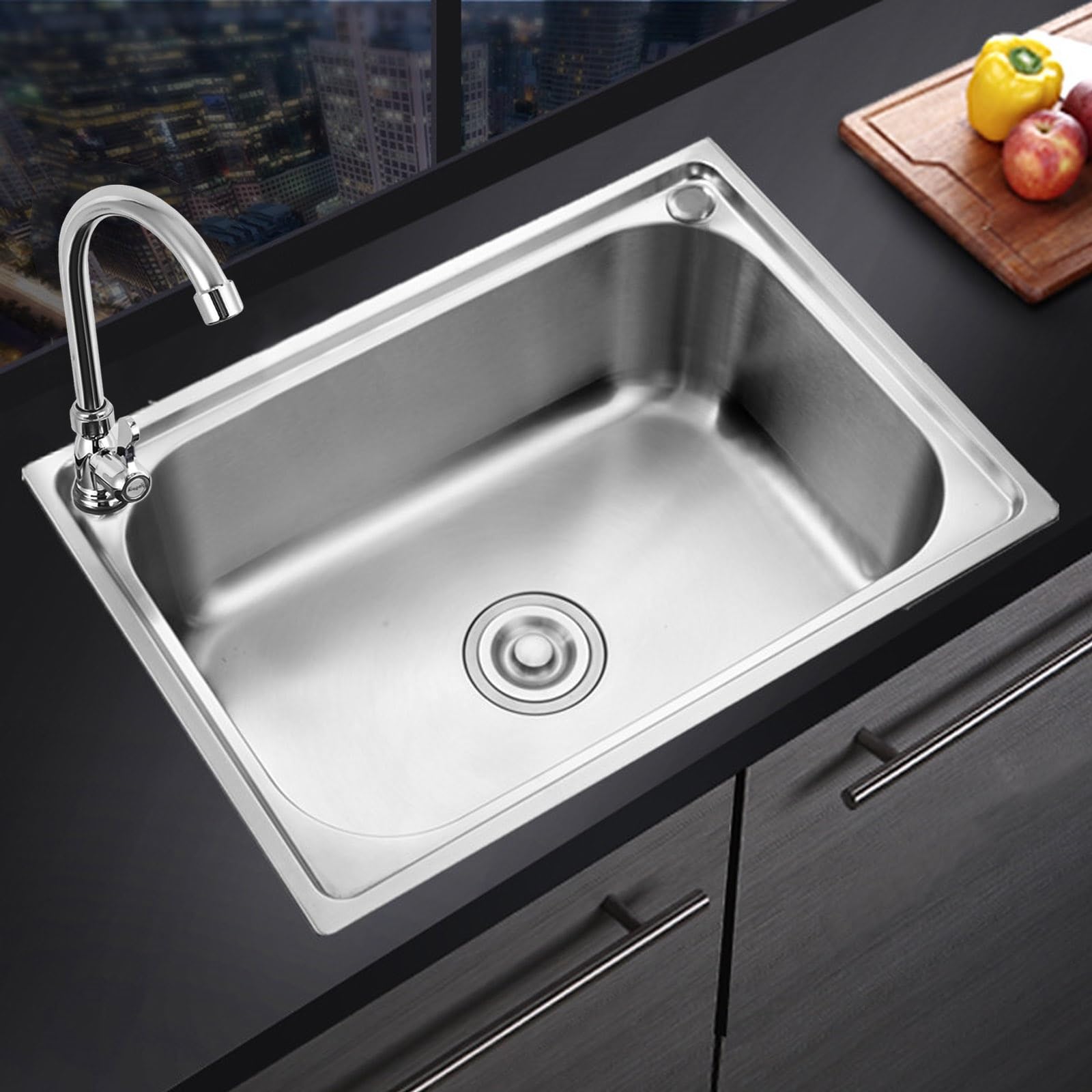 Évier de cuisine 1 cuve en inox 60x45 cm argenté encastrable