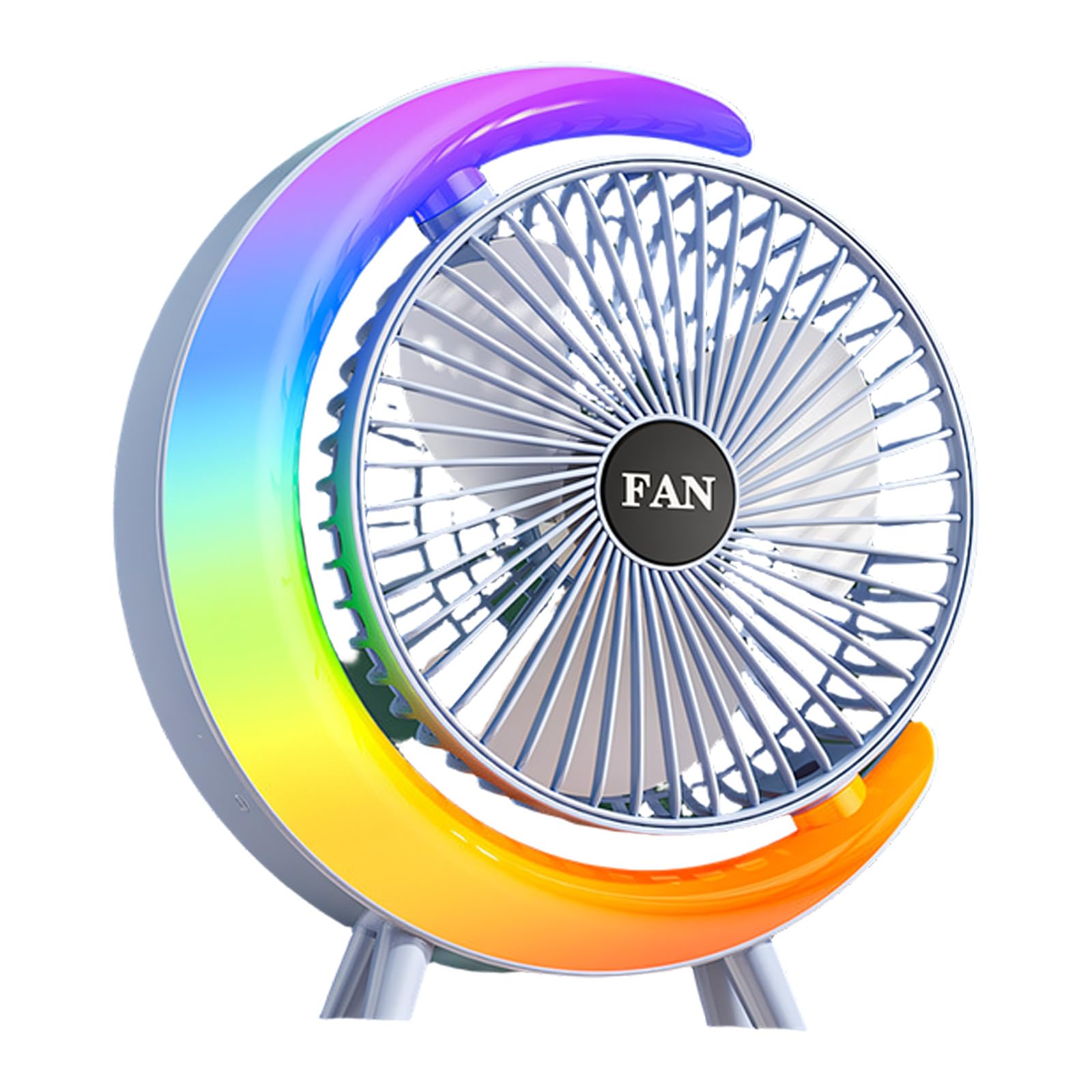 NRVTRE USB Powered Fan with LED Light Quiet 3 Speeds for Travel Home Indoor USB Rechargeable Desktop Fan