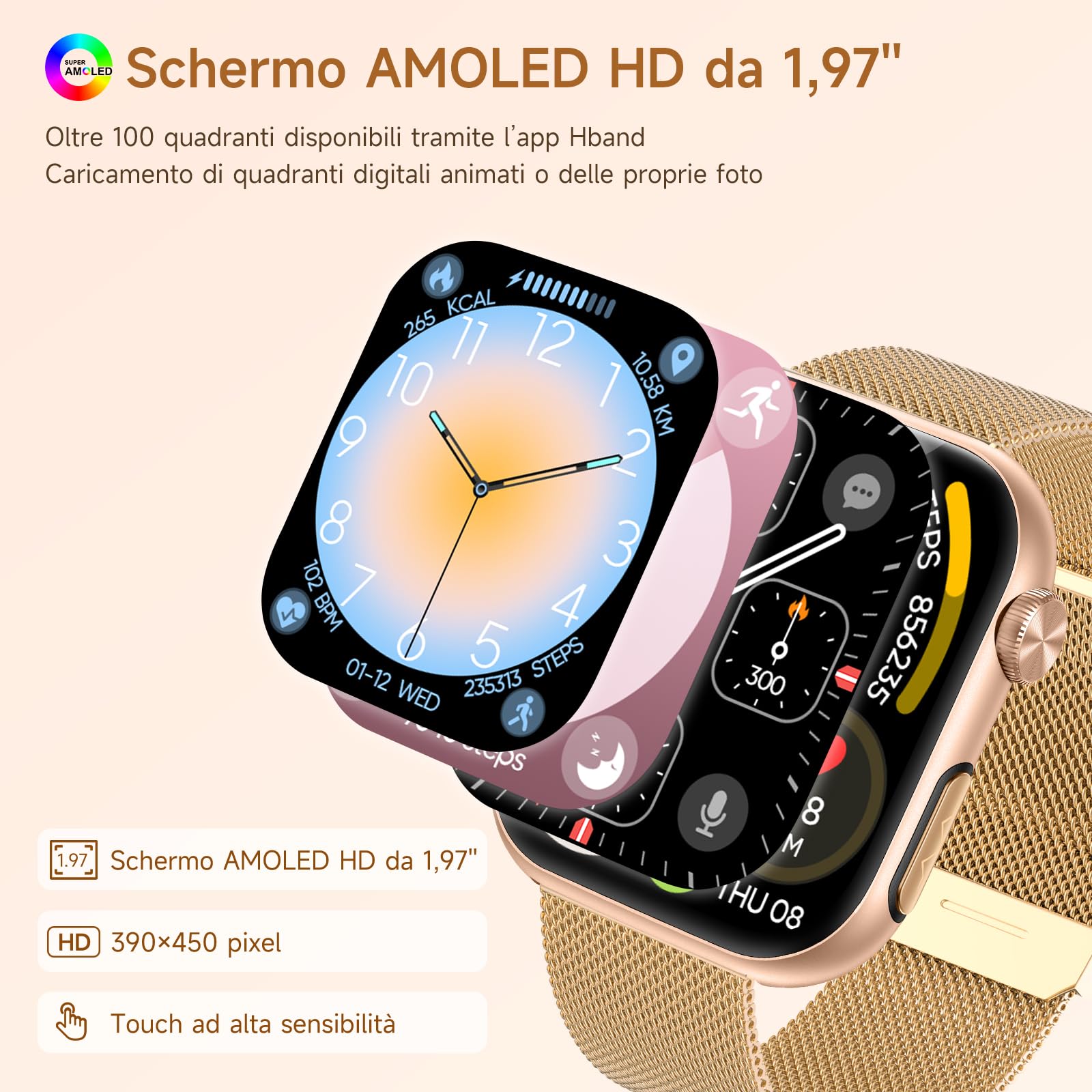 Marsyu 2026 Smartwatch Donna con ECG/Acido Urico/HRV/Sonno/Temperatura Corporea/Cardiofrequenzimetro/BMI,1,97" AMOLED Pressione Sanguigna Orologio Fitness con Chiamate,Pulsante SOS