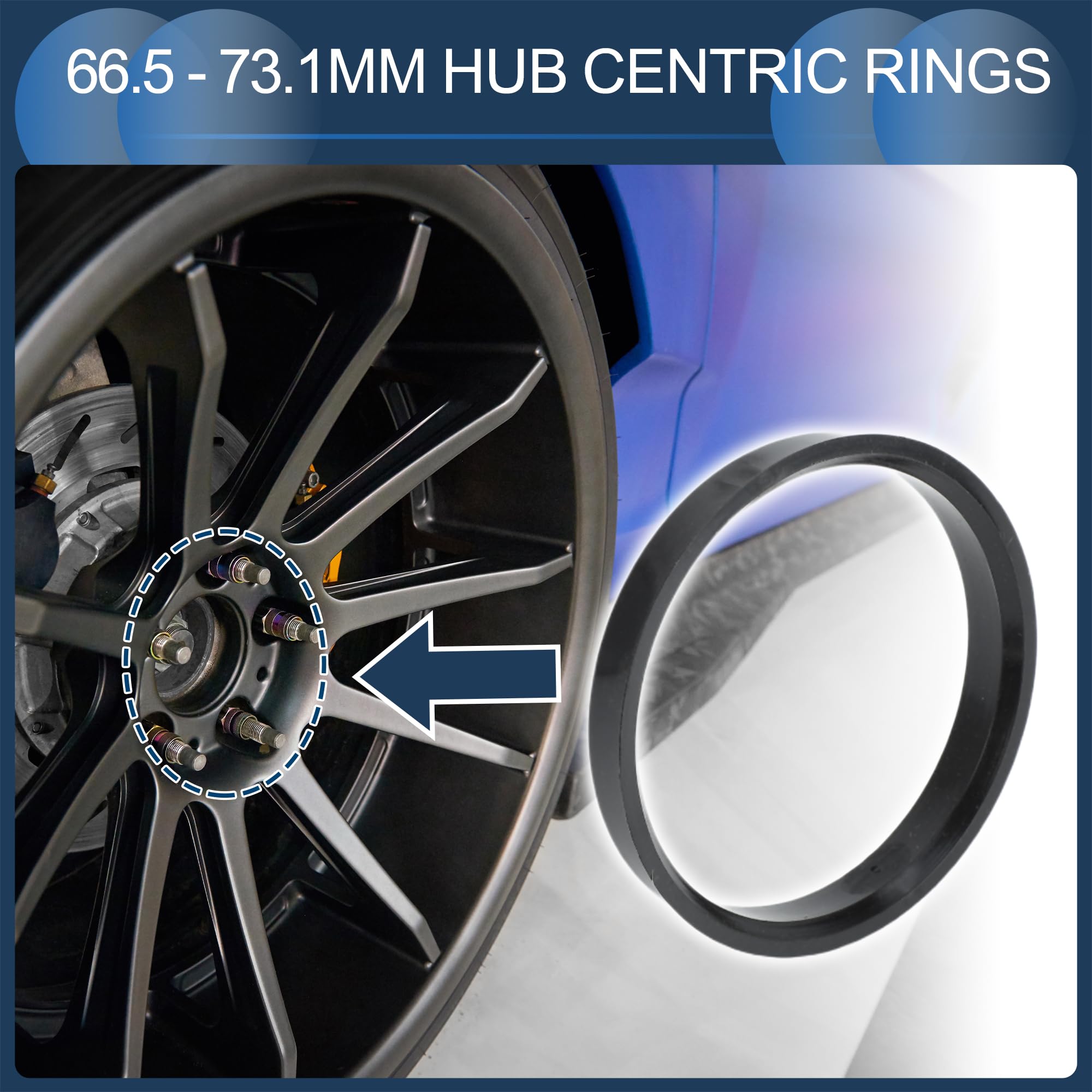 INFINAUTO Hub Centric Rings,66.5mm ID 73.1mm OD Car Wheel Hubrings ABS Plastic Black,4pcs