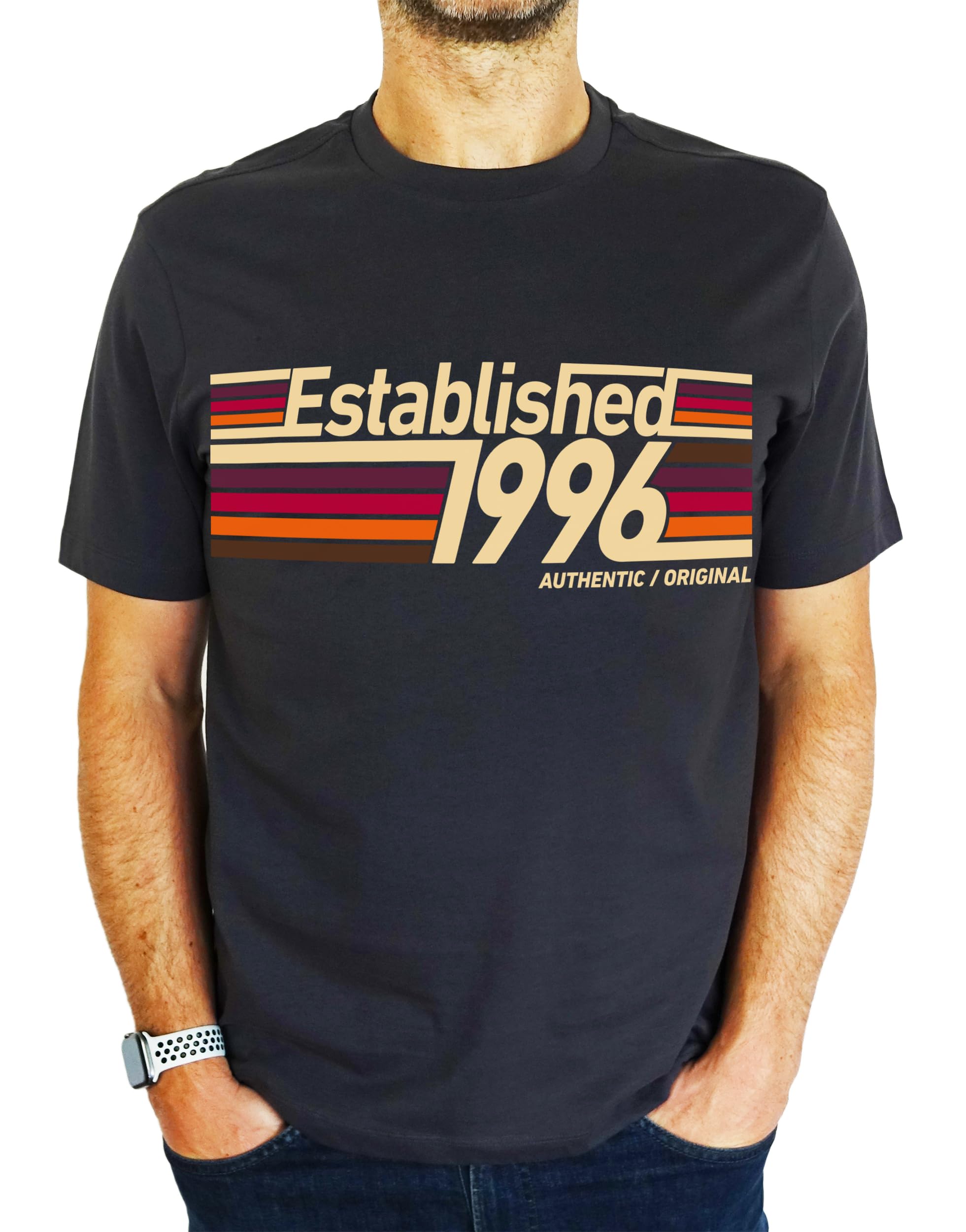 My Generation Gifts Men's Charcoal Grey 1996 Established Retro Stripes - 30Th Birthday Gift | Present T-Shirt S