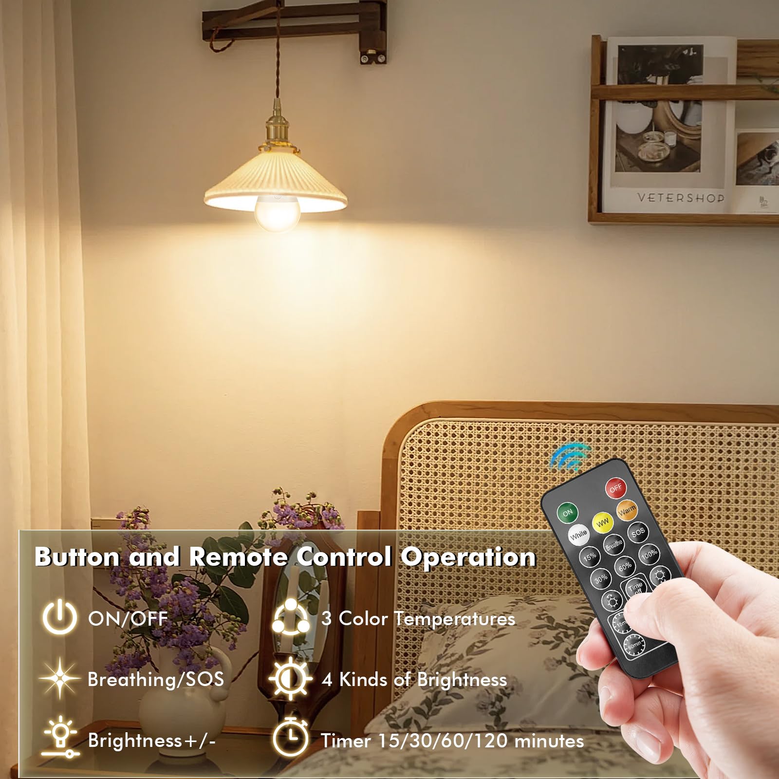 Lampadina LED E27, Magnetica Staccabile Lampadine LED E27 Luce Calda, Ricaricabili Luce LED, Lampadina LED Dimmerabile Con Timer di Controllo Remoto e 3 Temperature di Colore per Plafoniere da Portico