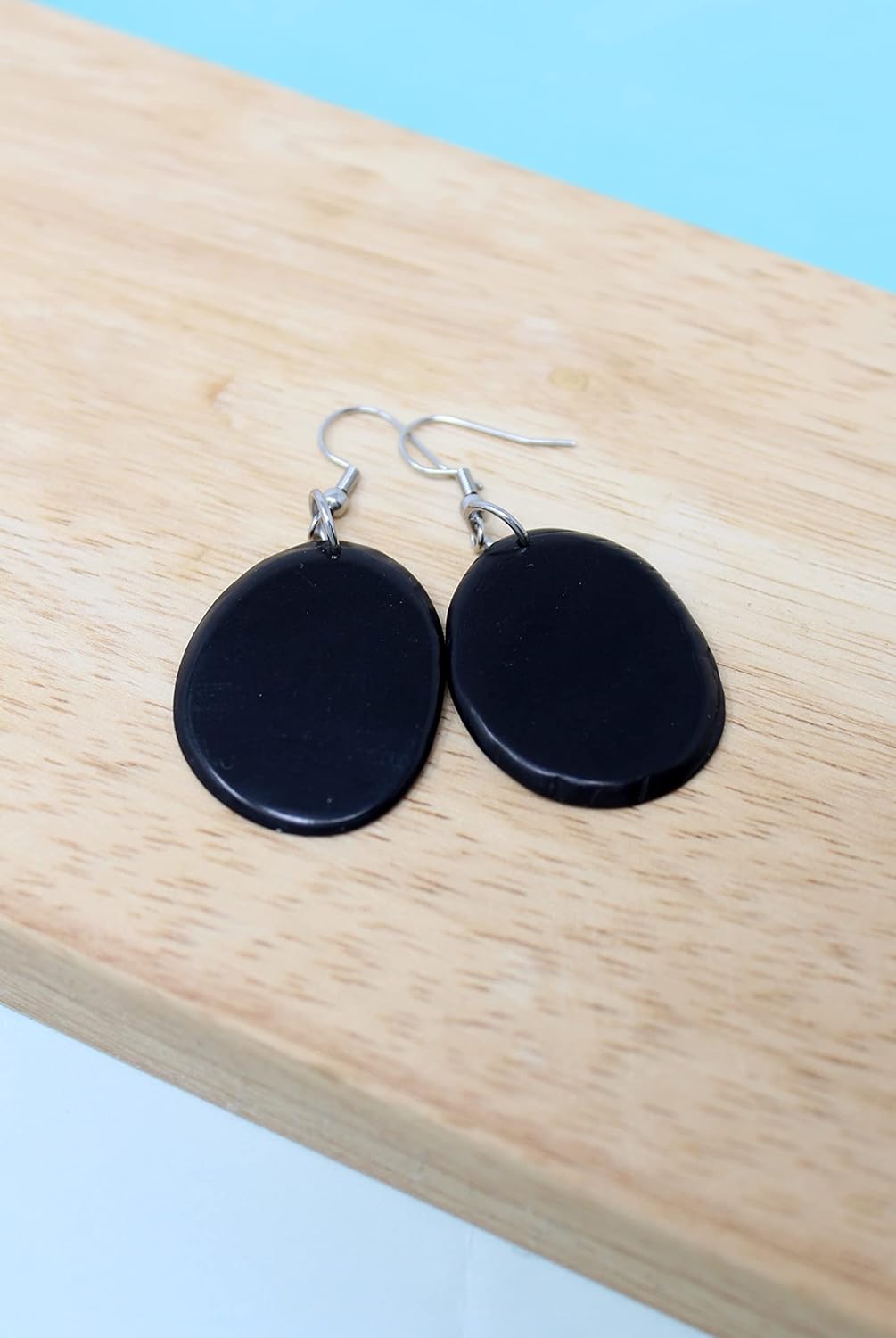 Tagua Earrings Black Chips Handmade Fair Trade, LIghtweight, by Florama Natural Jewelry - Image 3