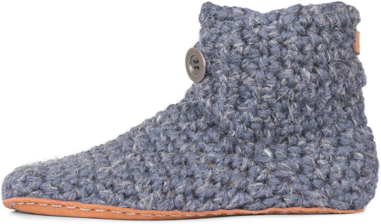 Handmade Wool Bootie Slippers with Soft Leather Soles for Men and Women in Dark Gray & Beige