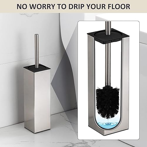 Miniatura 3 de BGL Escobilla de inodoro independiente, níquel cepillado, acero inoxidable 304, cepillo para inodoro SUS304 y soporte para baño, ahorro de espacio,