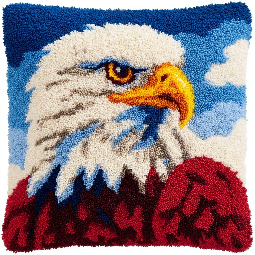 Taxpy Latch Hook Kits, Animal Eagle Pillow for Pillow Pre-Printed Patterns Pillowcase Needlework Crochet Yarns Latch Hooking Cushion 17x17inch