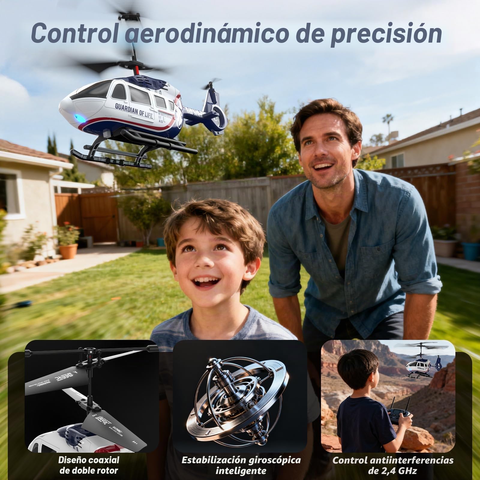 DEERC Helicóptero Teledirigido para Niños, RC Militar de Rescate con Mantenimiento de Altitud, Despegue/Aterrizaje con una Tecla, Luz LED, Alerta de Batería Baja, Regalo para Niños