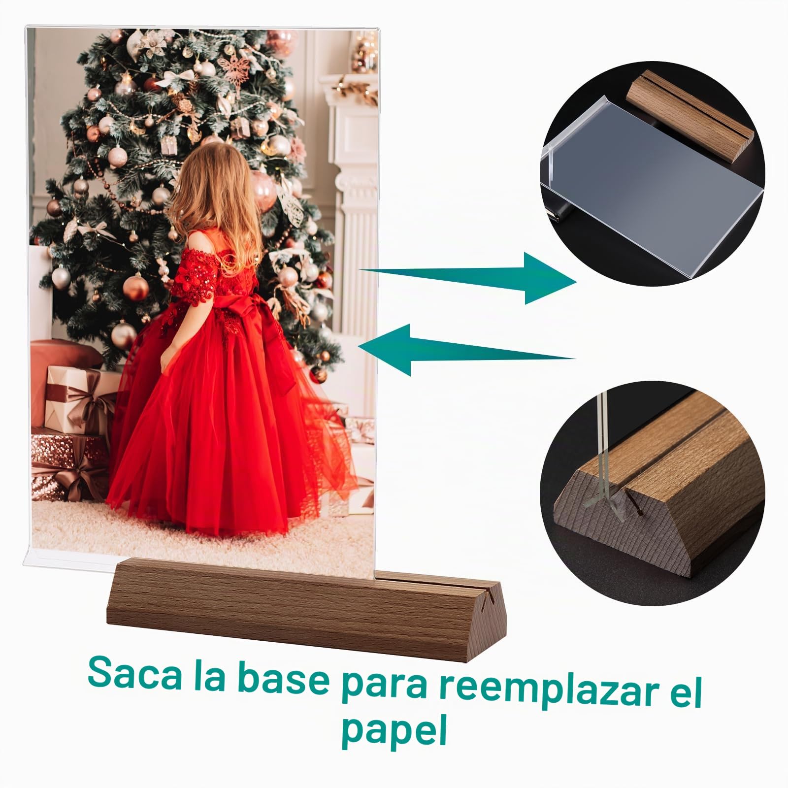 Paquete de 10 Expositor A5 Acrílicos, Base de Madera, A5 Stands Porta Menú Doble cara, Soporte Sobremesa A5 Porta Carteles per Ristoranti, Hotel, Negozi, Ufficio, Documenti