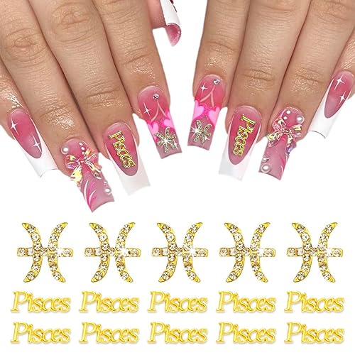 15pcs 3d Gold Pisces Nail Charms 5pcs Zodiac Signs and