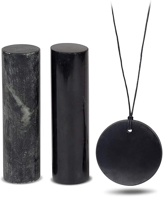 Heka Naturals Shungite & Soapstone Harmonizer & Large Circle Pendant Set | Natural Stress Relief - Spiritual Protection & Healing Crystals Set, Feng Shui Chakra Stones