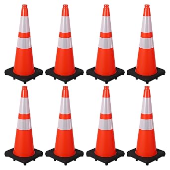 8 Pack 28 Inch Traffic Cones with Heavy Black Base, Orange Safety Cone,Rubber Parking Cone with Reflective Collar for Parking Lot, Construction Work, Road Safety, Orange