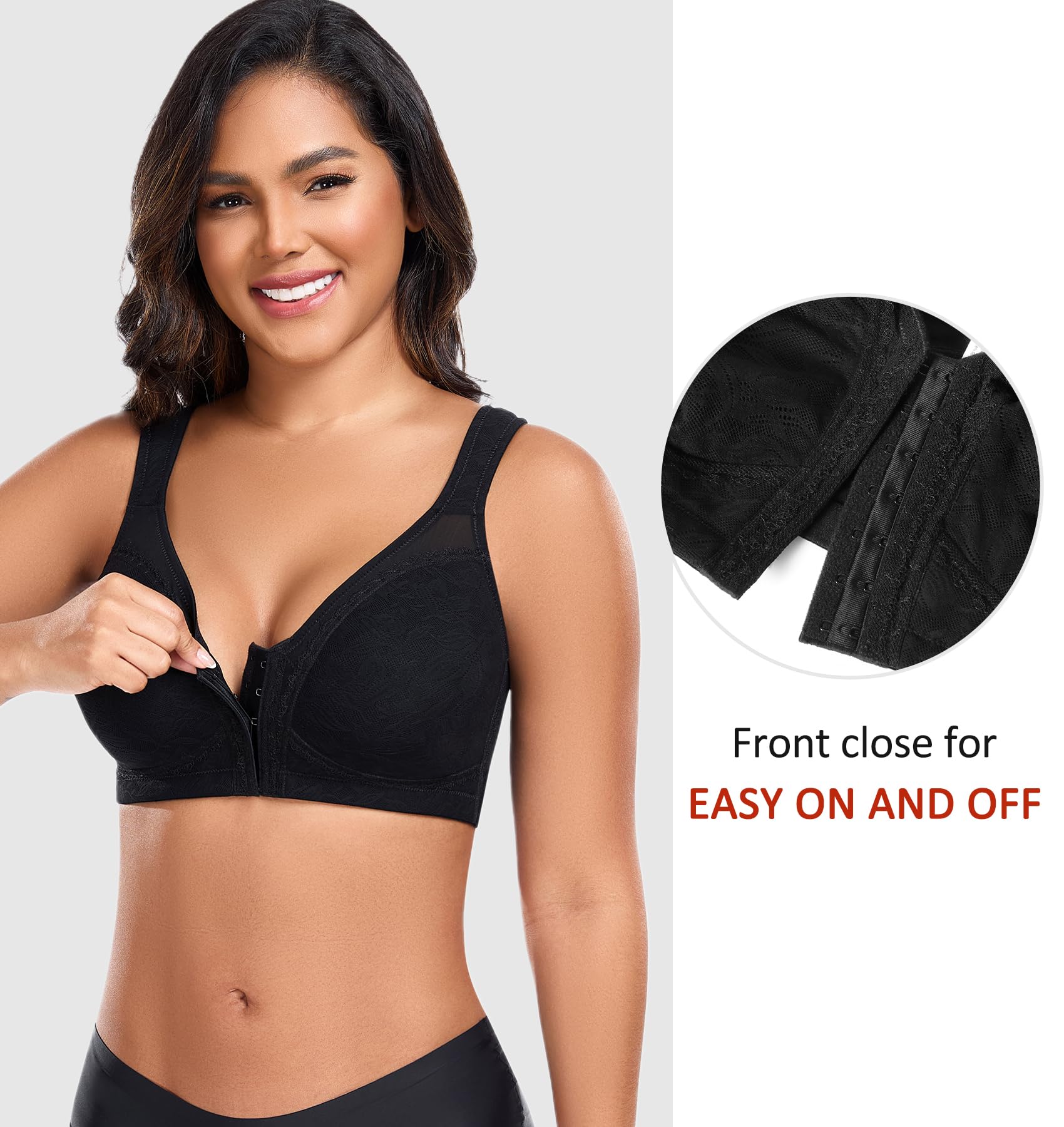 DotVol Soutien-Gorge Femme Minimizer Grandes Tailles Soutien-Gorge avec Fermeture Avant sans Armature Non Rembourré Confort sous-vêtements
