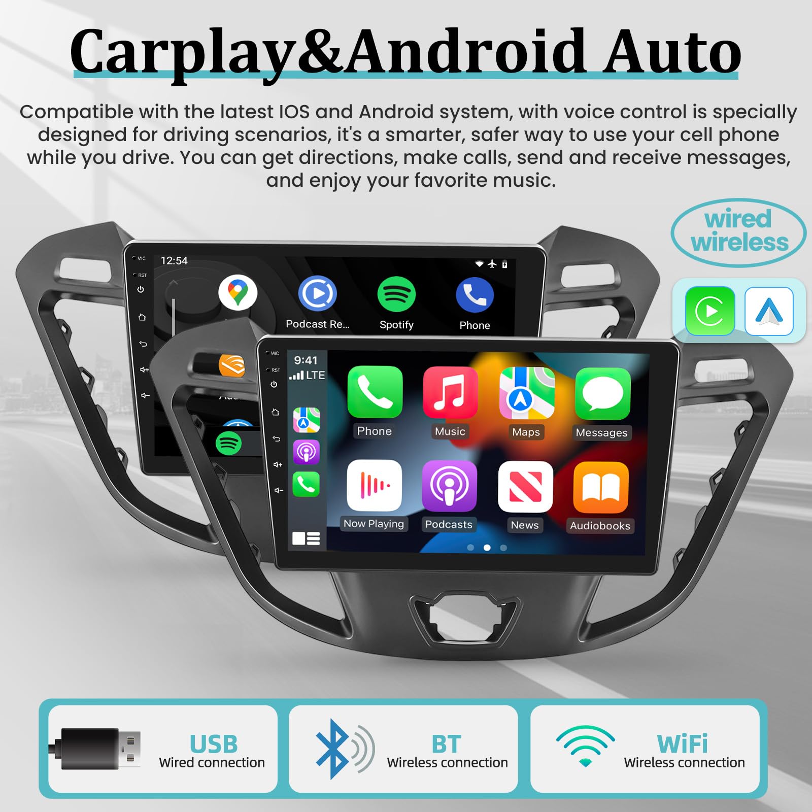 Autoradio Android 14 Avec CarPlay Pour Ford Transit Custom 2015-2017 – Écran 9/10" – 4G, DAB+, GPS