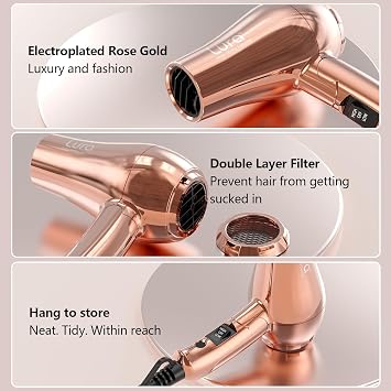 Small Auto Dual Voltage Travel Hair Dryer Foldable with Diffuser for Women | 1200W Mini Compact Lightweight Portable Blow Dryer with EU Plug for Men,100-240V Europe Kids Travel Essentials (Rose Gold)
