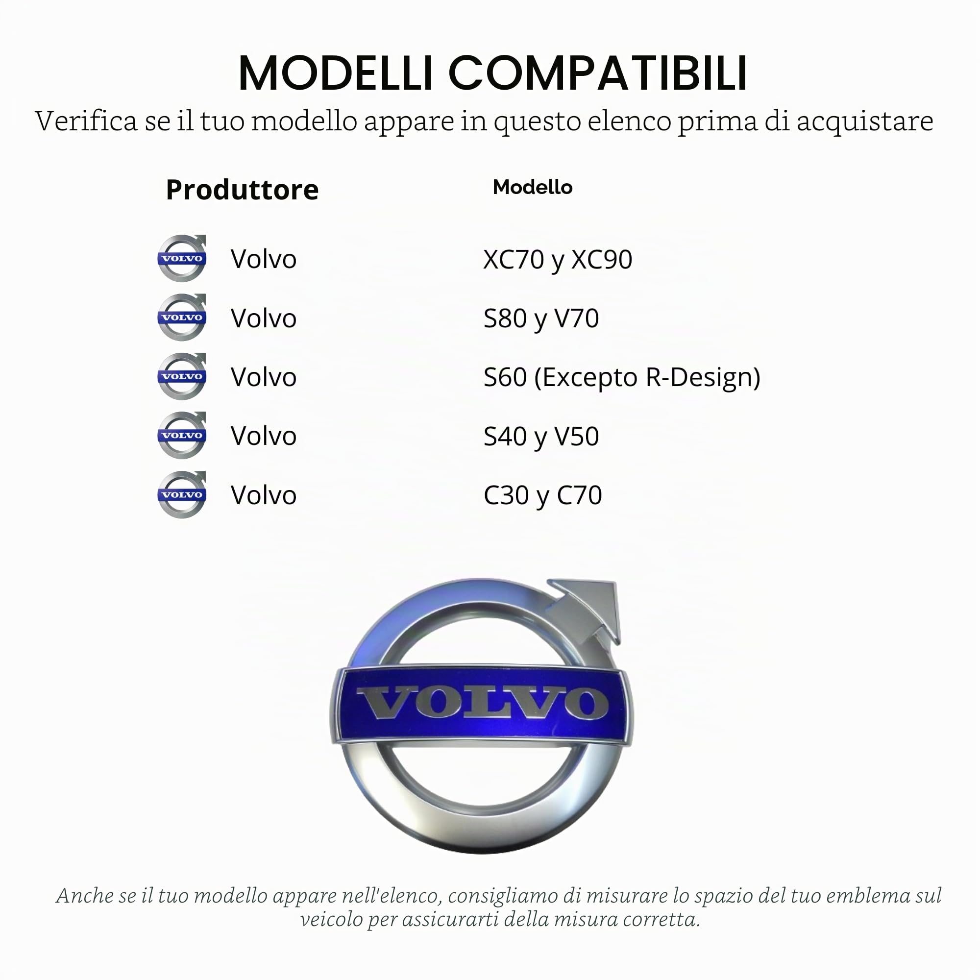Emblema per griglia radiatore Volvo V40 V50 V60 V70 XC40 XC60 XC70 XC90 S40 S60 S80 C30 C70