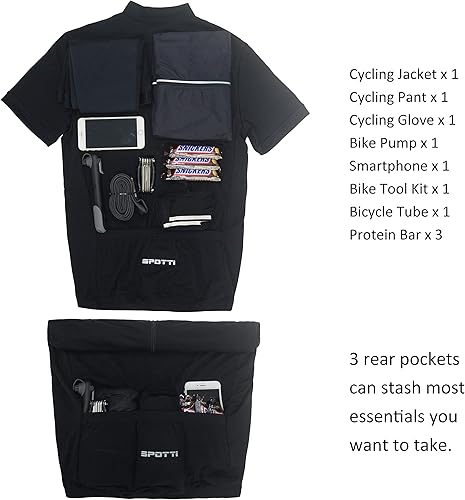 Miniatura 5 de Spotti Camiseta de ciclismo de manga corta para hombre con 3 bolsillos traseros absorbe la humedad transpirable de secado rápido Negro, Azul, Raya