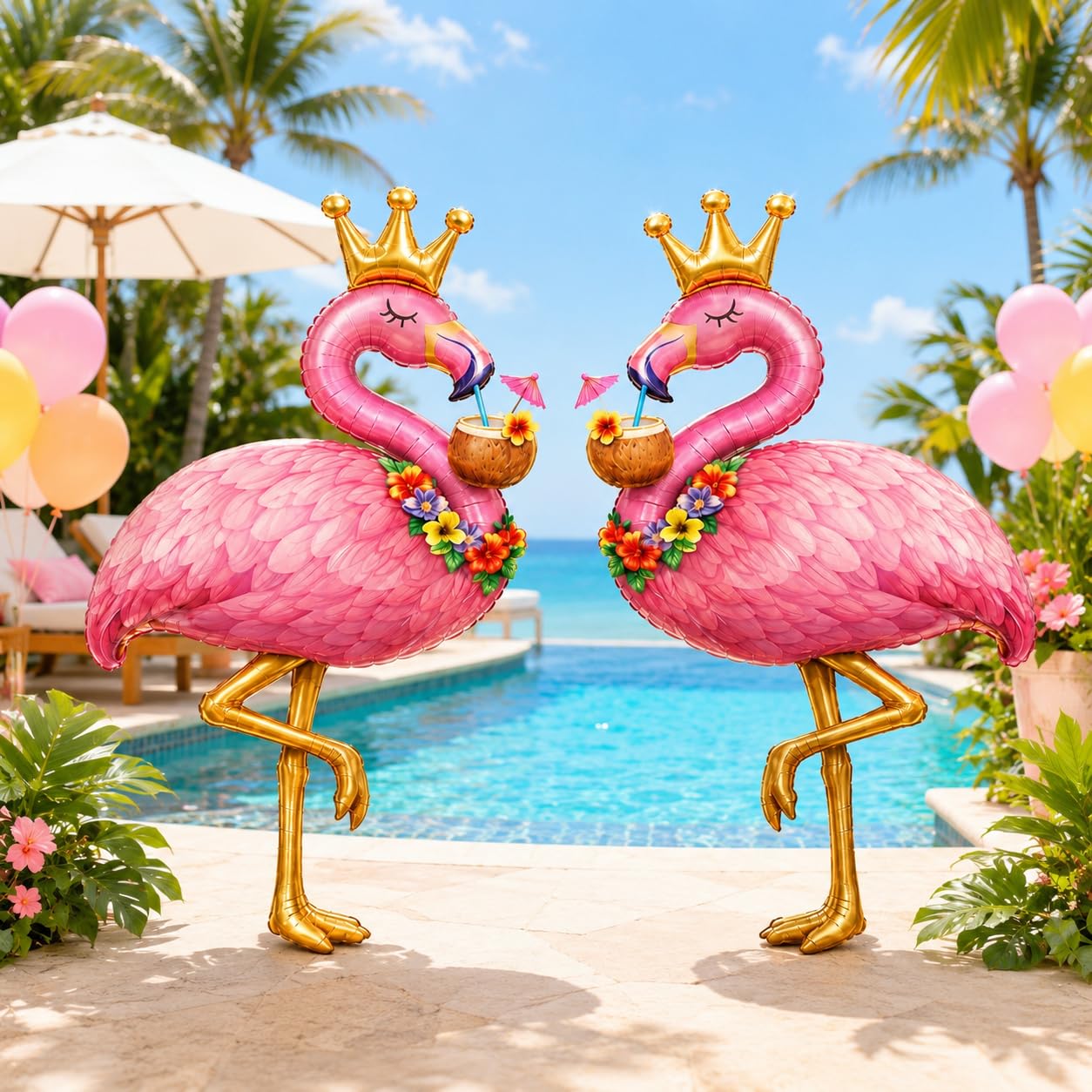 Flamingo Balloons, 2Pcs Large Pink Flamingo Foil Balloon Tropical Balloons — image 1