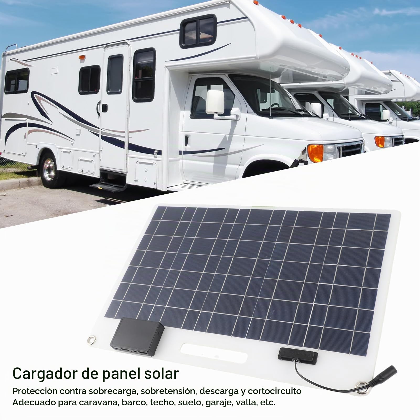 Kit de Panel Solar de 100 W, Panel Solar Portátil Monocristalino de 12V 24V con Controlador de Carga de 100 A, Cargador Solar para Vehículos Recreativos, Marinos, Remolques