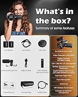 Vista 9 de Videocámara de cámara de video 5K, cámara de vlogging WiFi de 64MP para YouTube con zoom óptico 8X, pantalla táctil IPS giratoria de 3.5 pulgadas