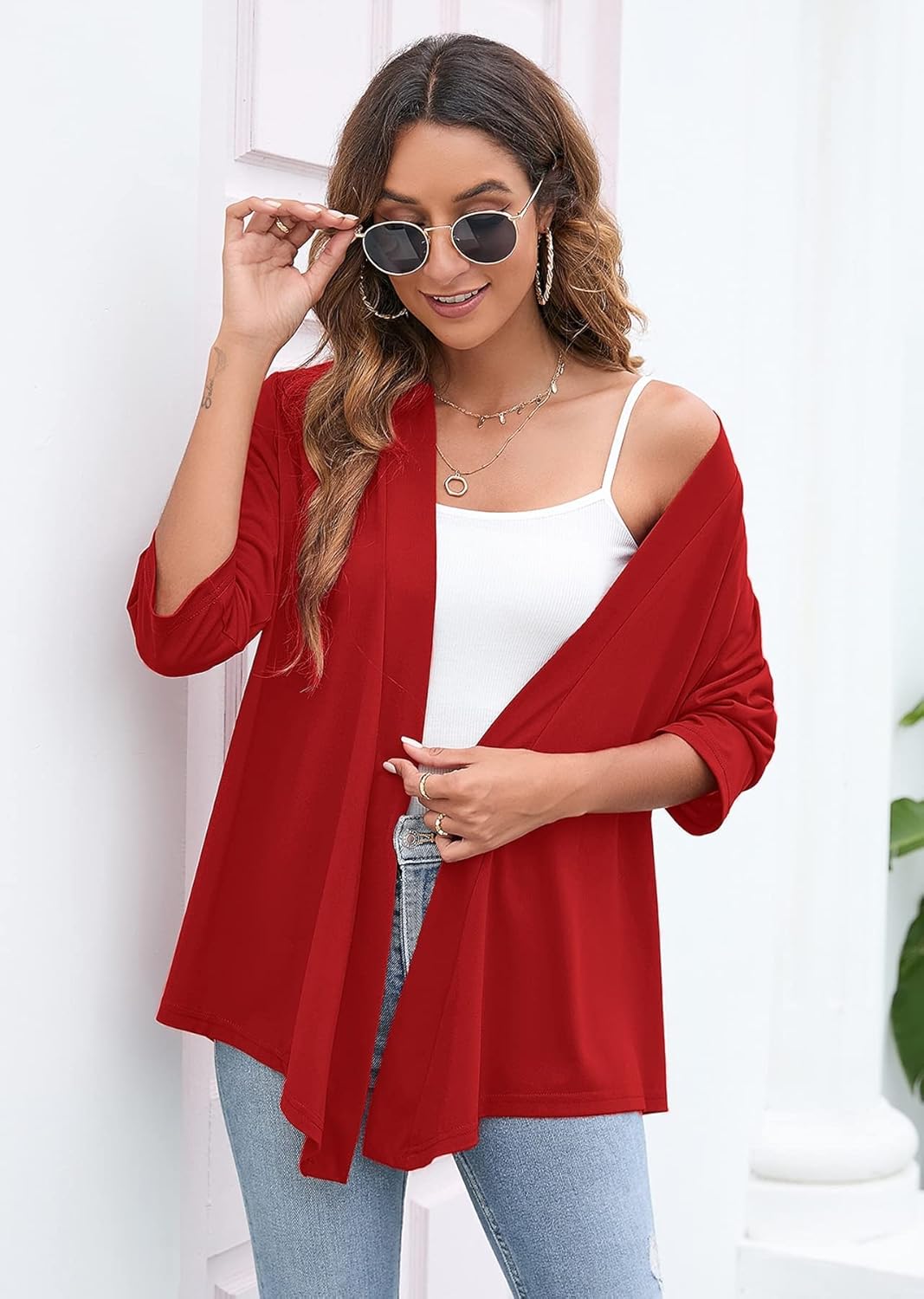 Heymoments Women's Lightweight Open Front Cardigans 3/4 Sleeve Casual Soft Drape Fall Cardigan S-2XL - Image 2