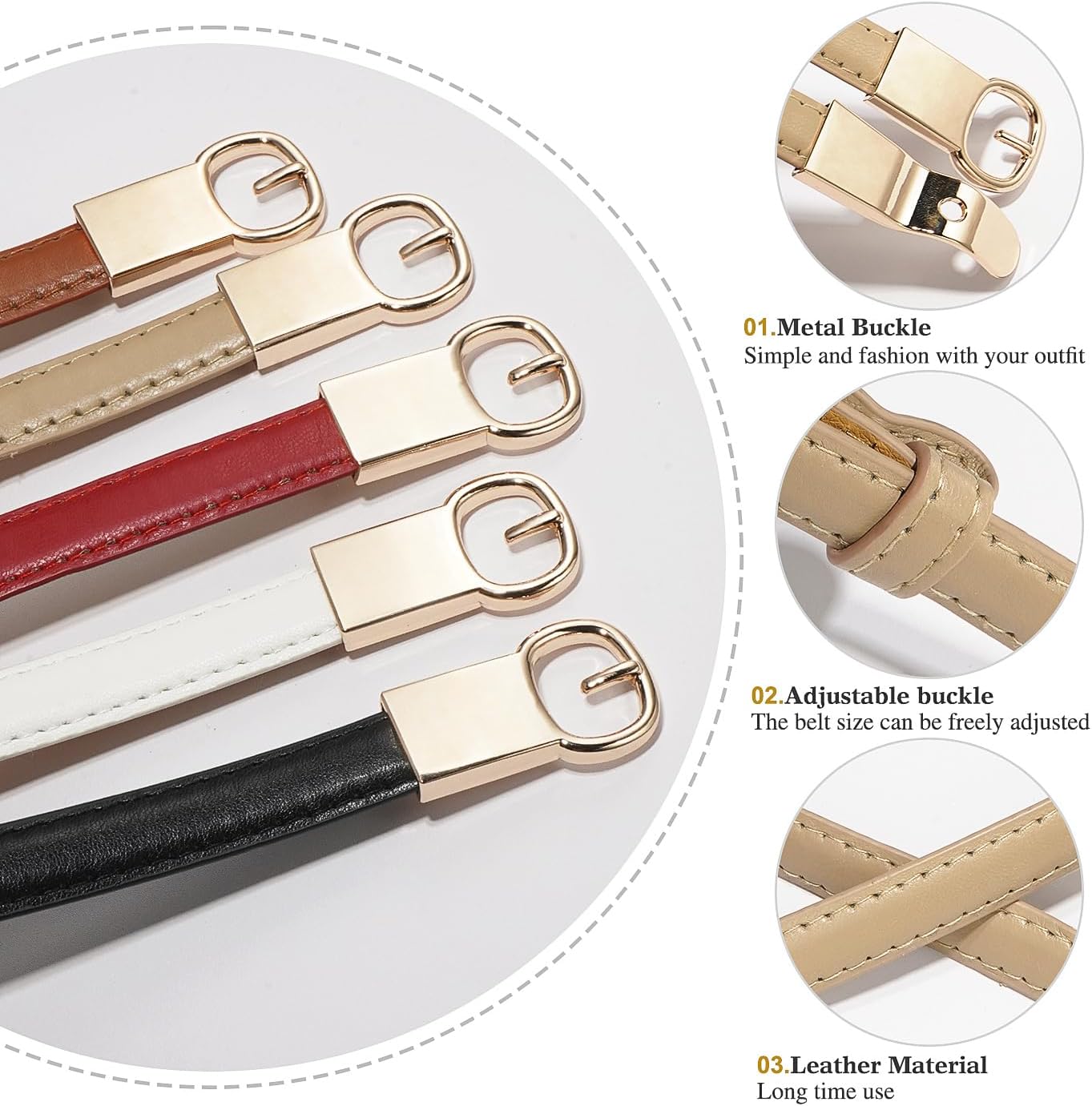 Glamorstar Women Skinny Belts Thin PU Leather Waist Belts for Dresses with Gold Buckle - Image 4