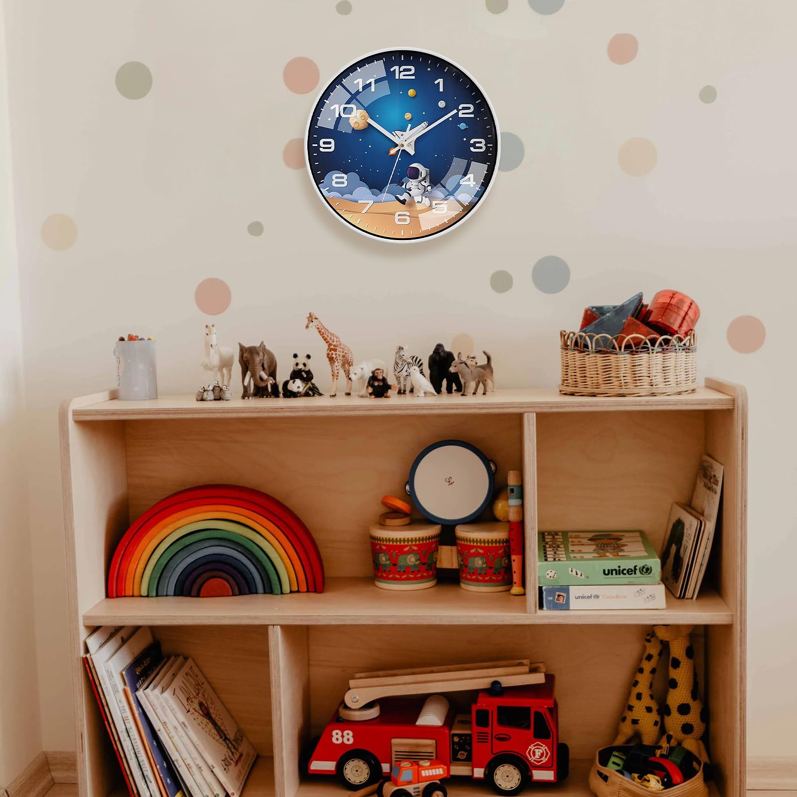 30cm Orologio da Parete per Bambini, Orologio al Quarzo Silenzioso Senza Ticchettio Orologio da Parete per Bambini Astronauta Viaggio Spaziale per camera da letto, aula, cameretta