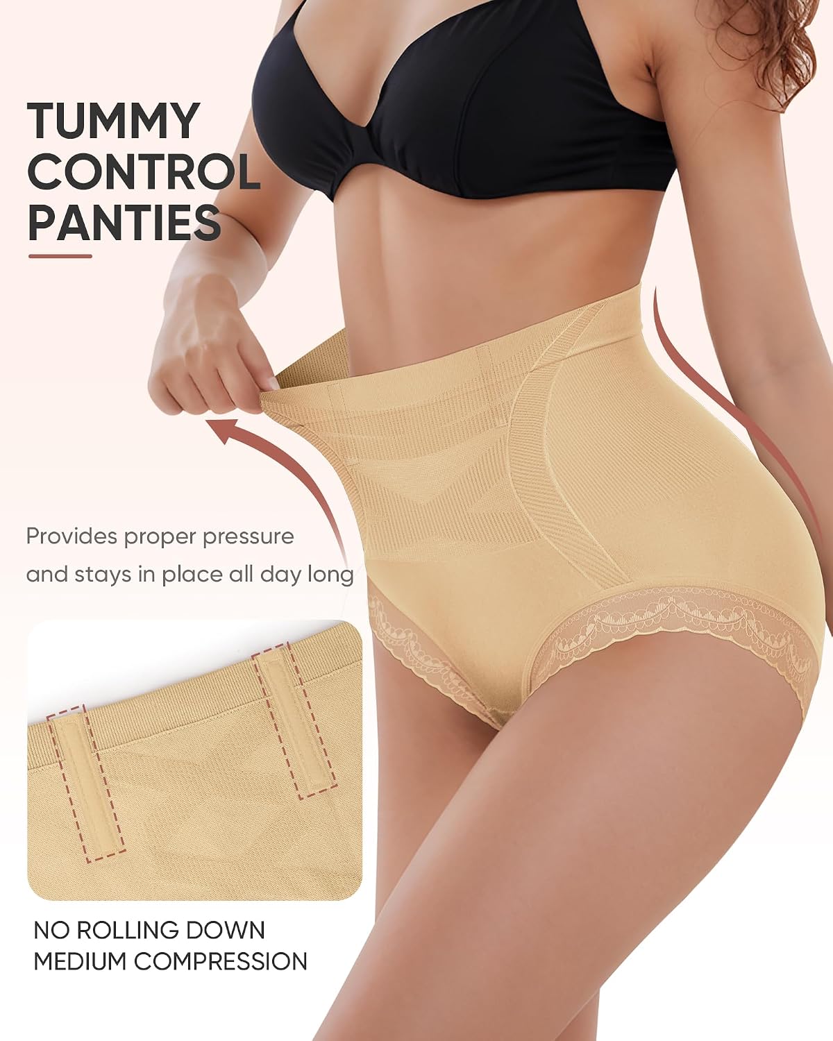 Women's Underwear 4 Pack High Waisted Tummy Control Ladies Panties with Lace Comfortable Briefs Full Coverage